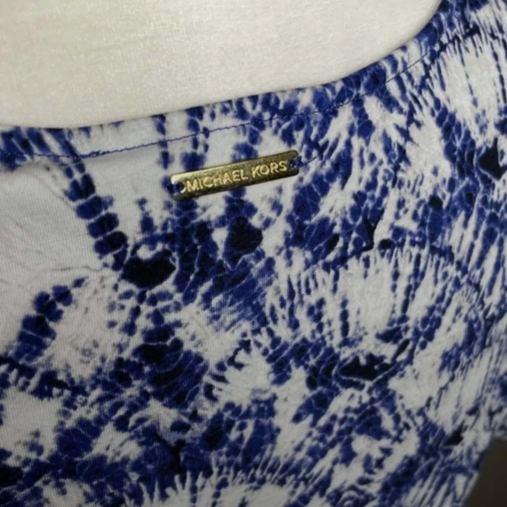 Michael Kors Blue and White Cold Shoulder Sheath Dress